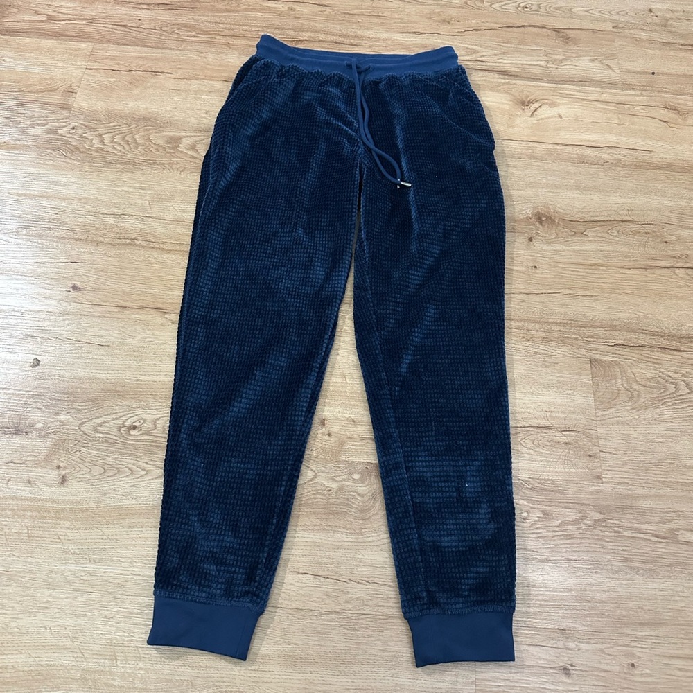 Daniel Buchler Mens Navy Blue Waffle Knit Fleece Lounge Jogger Pajama Pants S
